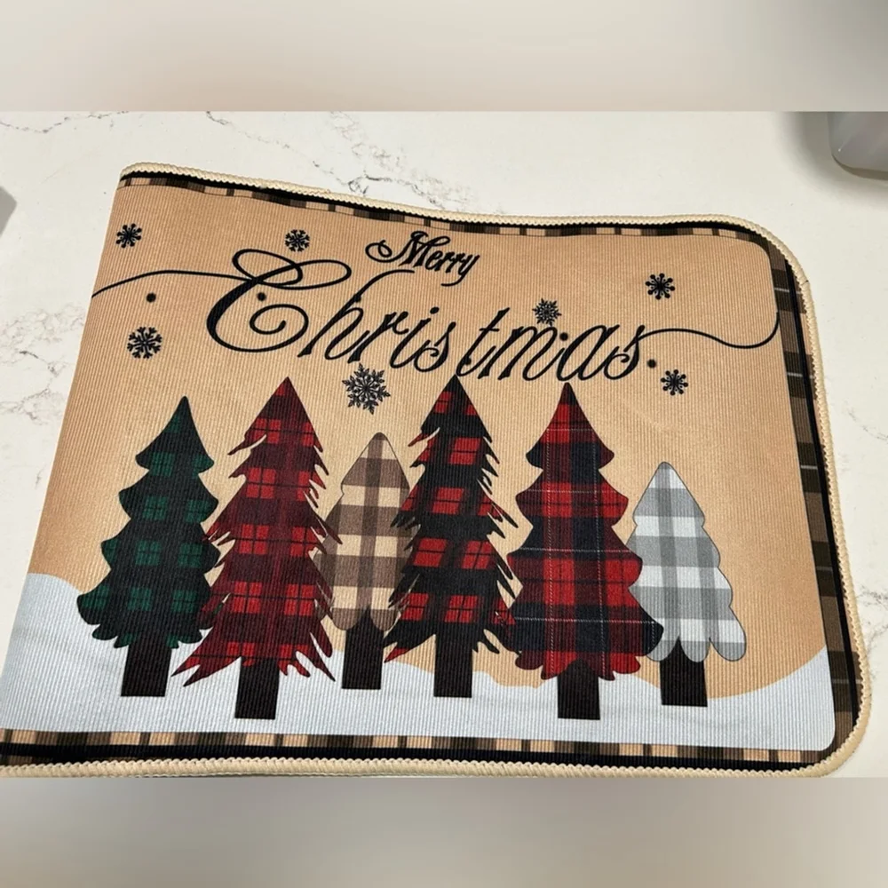 NEW Merry Christmas Trees Winter Doormat Bath Mat Rug Non-Slip 16x24”